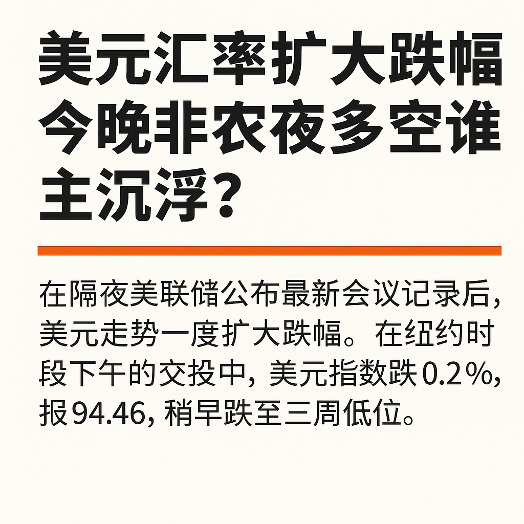 美元扩大跌幅！非农夜即将揭晓多空走势
